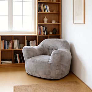 Sofá Puff de Tela Gris con Relleno de Espuma, Extra Suave y Cómodo para Dormitorio, Sala de Estar o Balcón - Product Image 1