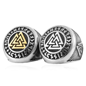 yunnique Men's Celtic Wedding <b>Ring</b> Steel And Gold Geometric Viking Nordic Triangle Symbol Fashion <b>Ring</b> - Product Image 3