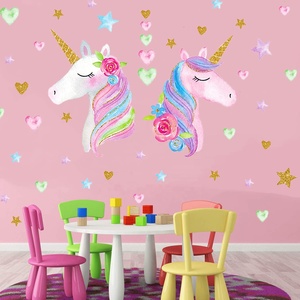 Adesivi <span class=keywords><strong>murali</strong></span> per unicorno per camera delle ragazze, adesivi <span class=keywords><strong>murali</strong></span> per unicorno Queen Size decorati camera da letto per bambini per ragazze per feste di compleanno - Product Image 5