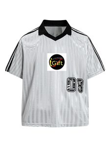 T-shirt à manches courtes rayé de style rétro américain pour hommes, décontracté, ample et polyvalent, col en V, jersey à demi-manches - Product Image 1
