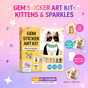 Kit d'Art Adhésif DIY AiJH en Gros : Plus de 1000 Pierres Scintillantes et 8 Cartes Chat – Ensemble Créatif Facile à Coller pour Enfants - Product Image 6