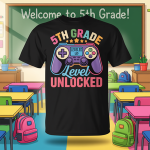 Camiseta para el regreso a la escuela de jugadores de videojuegos de 5.º grado, desbloqueada, de nivel 5.º grado - Product Image 3