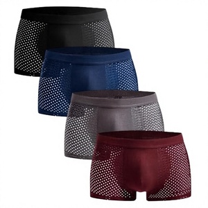 KIVOTECH High Quality Men's Mid-Rise Knitted Breathable <b>Boxer</b> Briefs Mesh Ice Silk Quick Drying Fashion - Product Image 2