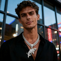 Collar con Colgante de Tiburón con Incrustaciones de Diamantes de Imitación en Cadena Cubana, Oro y Plata, para Hombres y Mujeres, Joyería Marina Hip Hop, Regalo