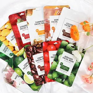 Wholesale 25ml Natural Organic Face Skin Care Sheet Mask Rose Turmeric Strawberry Avocado Facial Mask