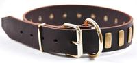 Grand collier de chien en cuir de luxe avec revêtement en laiton élégant fournitures de laisse pour animaux de compagnie à motif solide caractéristiques personnalisées