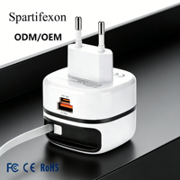 Chargeur GaN PD65W avec câble intégré, ports USB-C/USB-A pour une charge rapide des téléphones, norme européenne/britannique, logo personnalisé