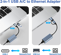 Adaptateur USB-A Type-C 2 en 1 en aluminium 10/100/1000 Mbps USB3.0 USB 3.1 Type-C vers RJ45 Gigabit Ethernet Carte réseau LAN