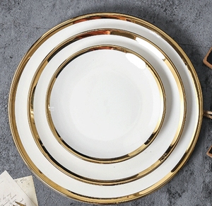 Artículo Popular al por Mayor Platos Elegantes de Cerámica Blancos con Borde Dorado para Cena, Ensalada y Postre, Vajilla de Porcelana para Uso Doméstico - Product Image 2