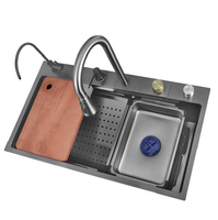 Évier de cuisine moderne de luxe à cuve unique multifonctionnel en acier inoxydable SUS304 avec robinet, lave-verre et égouttoir – Ensemble complet