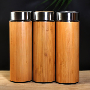 Gobelet à eau en bambou avec doublure intérieure en acier inoxydable, isolation thermique, pour le bureau et les voyages, avec couvercle, gobelet droit, 12-24 heures - Product Image 1
