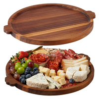 Bandeja Redonda de Acacia de 15 Pulgadas con Asas Festoneadas, Tabla de Charcutería, Plato de Madera para Servir, Tabla de Quesos para Fiestas