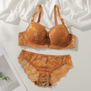 Conjunto de Lencería Sexy con Bordado Floral de Encaje, Sujetador <span class=keywords><strong>Sensual</strong></span> con Volantes para Mujer, 2 Piezas, Ropa Interior de Poliéster/Nailon - Product Image 3