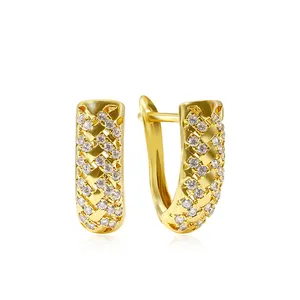 High Quality Fashion Jewelry Cooper Gold Plated Pave Zirconia English Lock Huggie Hoop Earrings For Women