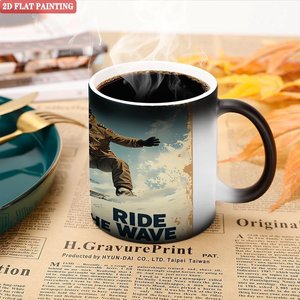 Tasse magique sensible à la chaleur en céramique noire givrée 11oz, design moderne et épuré, pour bureau ou chambre - Product Image 5