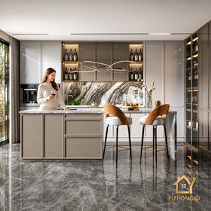 Custom Modern Luxury <strong>Bedroom</strong> Wardrobe Floor-to-Ceiling <strong>White</strong> Marble Grain High <strong>Gloss</strong> 2-Drawer Gold Handle Dark Home <strong>Furniture</strong> - Product Image 2