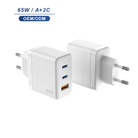 Chargeur rapide GaN 65W, chargeur mural USB C 3 ports, prise EU, PD QC3.0, adaptateur de voyage compact pour téléphone, tablette, ordinateur portable