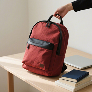 Cao Cấp Màu Đỏ Nylon + Đen Bất Da Ba Lô Nhà Sản Xuất Tùy Chỉnh Chất Lượng Cao Cấp Của Phụ Nữ Ba Lô Với Dây Đeo Vai Độn - Product Image 1