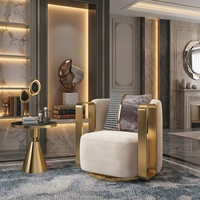 Canapé Minimaliste en Tissu Postmoderne de Luxe Léger avec Design Métallique Rotatif, Chaise de Loisirs Créative