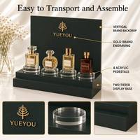 Présentoir à parfums pliable vert foncé à deux niveaux en acrylique, support vertical avec 4 socles transparents, logo doré personnalisé, présentoir de comptoir