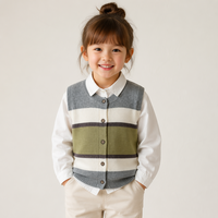 Ensemble gilet et chemise en tricot rayé pour enfants, col en V à rayures audacieuses, boutonnage, tenue deux pièces preppy pour garçons et filles, vente en gros OEM