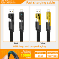 SDL 1M 2M 1.5M Nouveau Style Mech Blade 4 en 1 Charge Rapide 2 à 2 PD 27W Câble de Charge Double Type-c 65W Câble de Données Tressé en Tissu