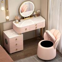 Ensemble coiffeuse pour chambre à coucher, miroir LED irrégulier, plateau en verre trempé, tabouret de rangement, armoire de charge intelligente