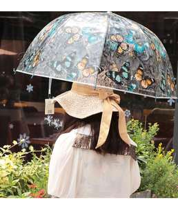 Parapluie droit transparent à poignée en plastique avec imprimé papillon et logo - Product Image 2