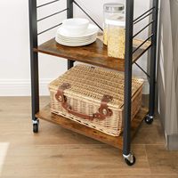 Petit chariot de rangement de cuisine sur roulettes à trois niveaux, support pour four à micro-ondes, style industriel, en acier allié marron et noir