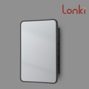 Mueble de Baño <span class=keywords><strong>con</strong></span> Espejo, Diseño de Almacenamiento, Mueble de Baño Negro <span class=keywords><strong>con</strong></span> Espejo Flotante, 6 Estantes de Vidrio para Apartamento - Product Image 3