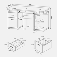 Escritorio Moderno Blanco para Computadora con 3 Cajones y Almacenamiento en Gabinete, Fácil Montaje (Bandeja para Teclado de Chapa de Madera Incluida)