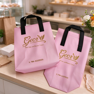 21x11x26cm Custom Logo Laminated Non Woven Tote <b>Bag</b> Waterproof <b>Reusable</b> Pink Takeaway <b>Bag</b> for Bakery <b>Food</b> Packaging - Product Image 5