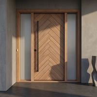 Porte d'entrée moderne en bois massif avec vitrage latéral à motif chevron pour villa de luxe