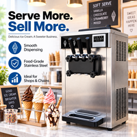 Machine à glace molle professionnelle 3 saveurs (2+1 mélange) verticale en acier inoxydable sur pied avec écran LCD pour usine de snacks