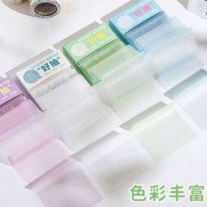 100sheets Pearlescent Easy-Pull Boxed Sticky Notes Set Assorted Soft Pastel Color <b>Memo</b> <b>Pads</b> Cute Pun-Themed Packaging School - Product Image 4