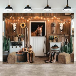 Fondo Fotográfico del Viejo Oeste, Decoración de Fiesta con Diseño de Vaqueros y Madera Rural, Personalizable para Cumpleaños Infantiles y Baby Shower - Product Image 3