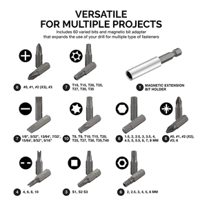 DZ ชุดไขควงก้านหกเหลี่ยม61ชิ้น, ดอกสว่านเจาะแม่เหล็กสามารถปรับแต่งได้สำหรับไขควงวงล้อไฟฟ้า - Product Image 4