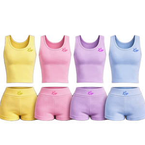 Conjunto Formal de 3 Piezas para Mujer, Personalizable con Logotipo, Color Algodón, Cintura Acanalada, por Encima de la Rodilla, de Secado Rápido, Transpirable, Corte Ajustado, para Verano - Product Image 1
