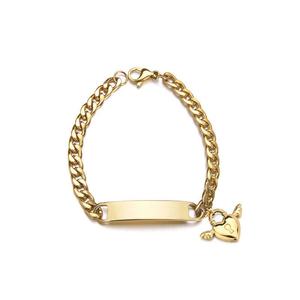 Trendy Anti Tarnish Wholesale Custom Brand logo 14k 18k PVD Gold Plated Stainless Steel <b>Charm</b> <b>Bracelet</b> for Women <b>Men</b> - Product Image 2