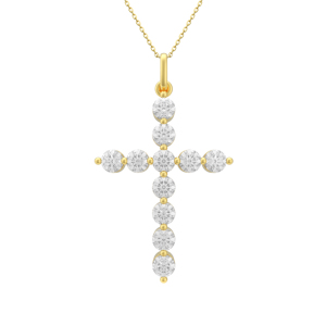 CUSTOM SILVER 10K/14K/18K GOLD PLATED LAB GROWN CVD DIAMOND CLASSIC ENGAGEMENT GIFT SWEATER <b>CHAIN</b> NECKLACE <b>CROSS</b> PENDANT VS - Product Image 1