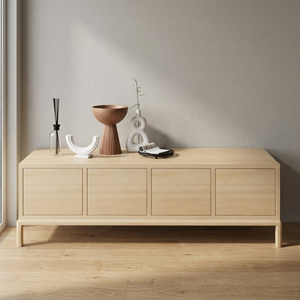Minimalist Solid Wood Living Room <b>Cabinet</b> with 4 Flat Panel Doors Modern Storage Furniture for Home Decor - Product Image 2