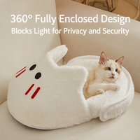 Coussin de couchage semi-fermé en coton pour chat, chaud et doux, amovible et lavable, nid douillet pour chats d'intérieur et petits chiens