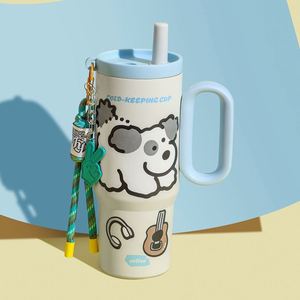 Vaso Térmico de Viaje de Acero Inoxidable con Asa de Macaron, 720ml (24oz), con Tapa y Popote Antideslizante, Colores Pastel, OEM ODM - Product Image 3