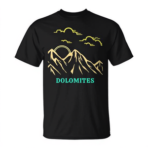 T-shirt Dolomites Mountains Sunset pour adulte, unisexe, imprimé noir et or - Product Image 3