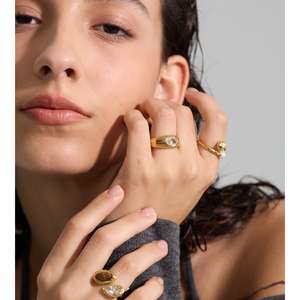 Anillo Abierto JINYOU 6655, Exquisito, Vintage, de Acero Inoxidable, Chapado en Oro, con Circonita Cúbica Brillante y Perla Simulada - Product Image 5