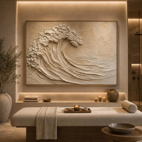 Tableau mural texturé vague abstraite neutre, peinture minimaliste inspirée de l'océan, toile beige sculpturale peinte à la main