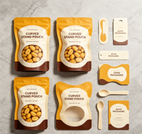 Sachet d'emballage Mylar à fermeture éclair avec fenêtre transparente mate de qualité alimentaire, personnalisable avec logo, pour amandes, noix de cajou et autres snacks, avec encoche de déchirement et base stable