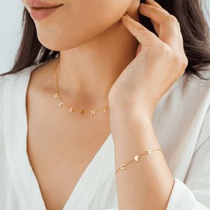1 件定制 DIY 不锈钢首饰套装定制姓名字母个性化链环手链送礼 - Product Image 4