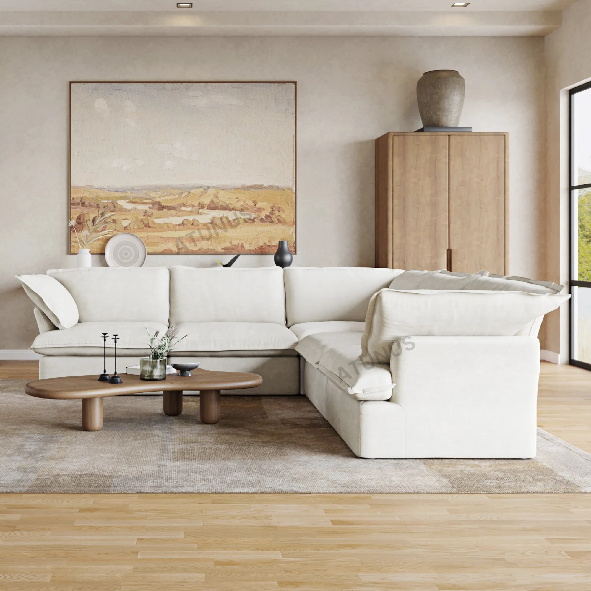 Juego de sofá Seccional de alto rendimiento ATUNUS Wabi Sabi, muebles de sala de estar, sofá modular nórdico a prueba de agua