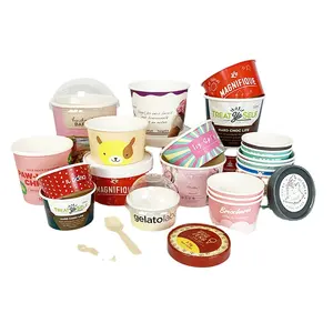 Thiết kế mới tùy chỉnh dùng một lần 3.5 4.5 oz ý Ice Cream cup Cốc giấy cho IEC kem có nắp đậy nắp phẳng